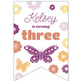 Bannière À Fanions Fête d'anniversaire du papillon rétro (Premier drapeau)