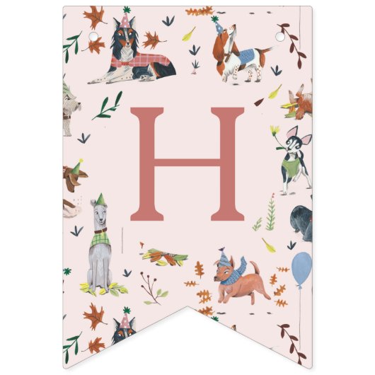 Bannière À Fanions Fête d'anniversaire Pawty Pink Chien Chiot (Deuxième drapeau)