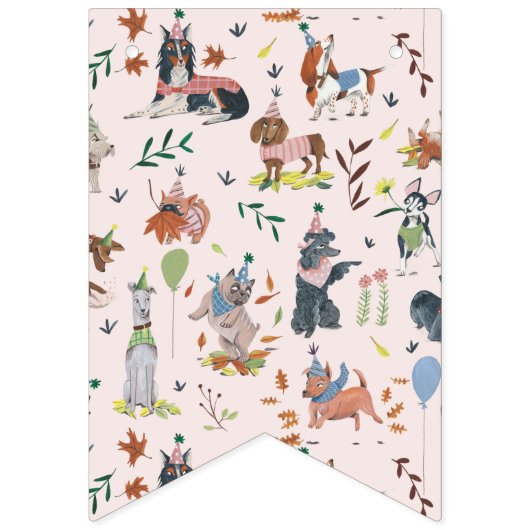 Bannière À Fanions Fête d'anniversaire Pawty Pink Chien Chiot (Premier drapeau)