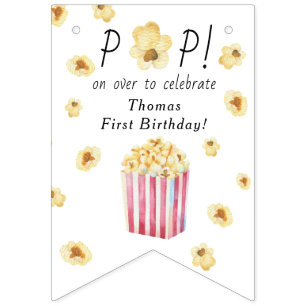 Bannière À Fanions Fête d'anniversaire pour enfants au popcorn à l'aq
