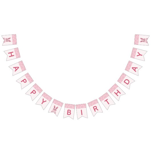 Bannière À Fanions Fête d'anniversaire rose pour les filles avec lapi (Tout)