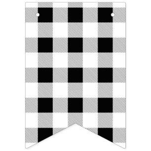 Bannière À Fanions fête de ferme rustique plaid noir et blanc de buff