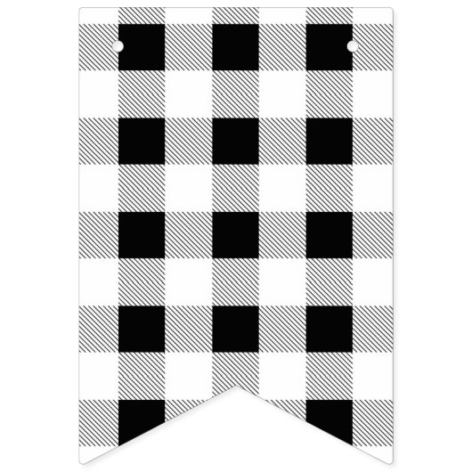 Bannière À Fanions fête de ferme rustique plaid noir et blanc de buff (Premier drapeau)