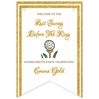 Bannière À Fanions Fête de Fiançailles Golf Or Pailleté & Blanc