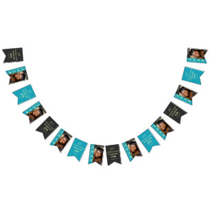 Bannière À Fanions Fête de fin d'études Photo Turquoise Félicitations