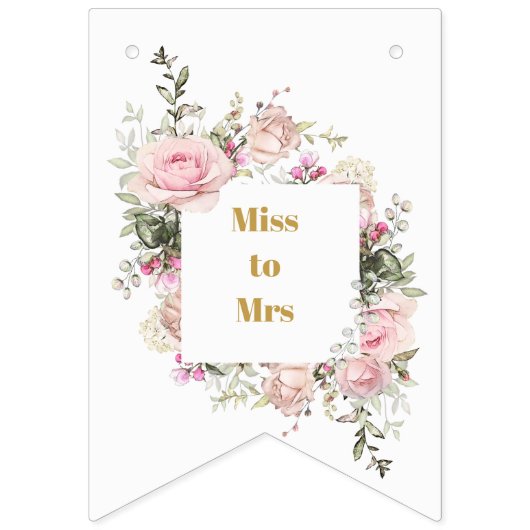Bannière À Fanions Fête des mariées Rose Roses Mlle à Mme (Deuxième drapeau)
