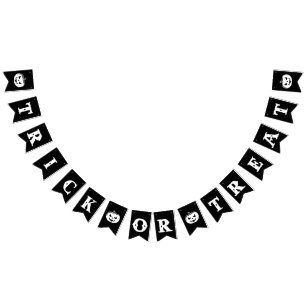 Bannière À Fanions Fête d'Halloween en noir et blanc