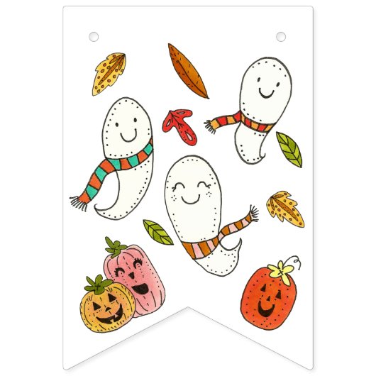 Bannière À Fanions Fête d'Halloween Ghost Cute (Deuxième drapeau)