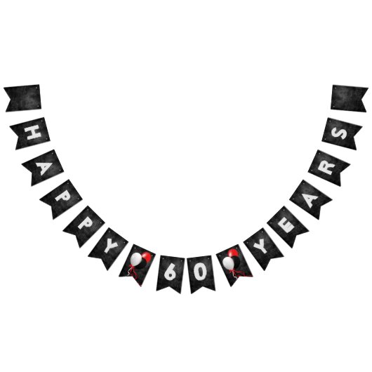 Bannière À Fanions fête du 60e anniversaire en cuir noir et ballons (Tout)