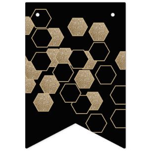 Bannière À Fanions fête moderne géométrique hexagonale noir et or