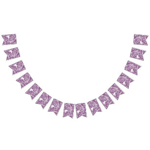 Bannière À Fanions Feuilles botaniques et fleurs pourpres