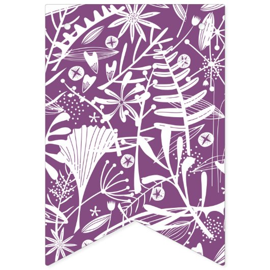 Bannière À Fanions Feuilles botaniques et fleurs pourpres (Deuxième drapeau)