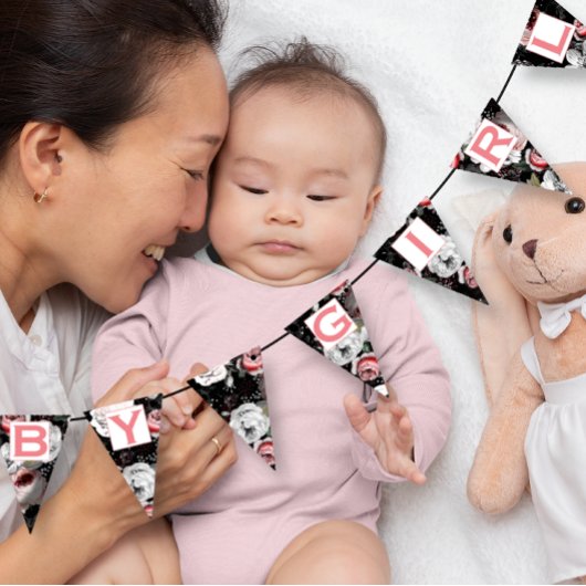 Bannière À Fanions Fille bébé rose rose rose personnalisée