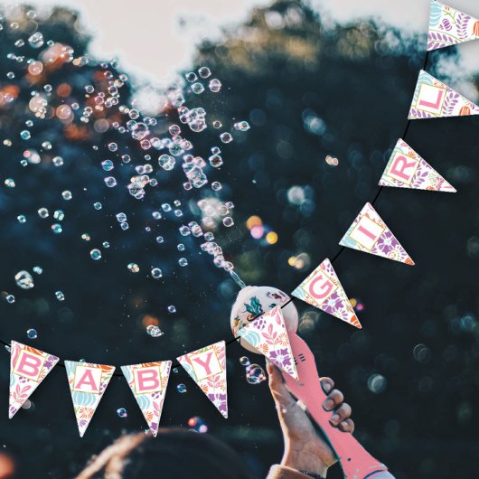 Bannière À Fanions Fille bébé rose rose rose personnalisée