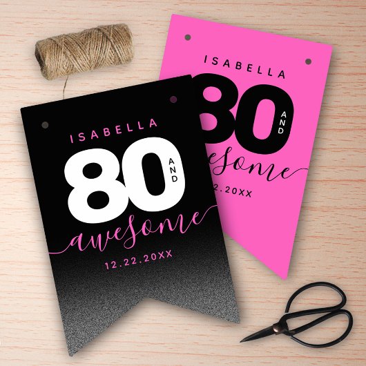 Bannière À Fanions Fille moderne rose 80 et stupéfiant