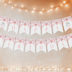 Bannière À Fanions Fille Toile de Jouy Ruban Rose Premier 1er Anniver