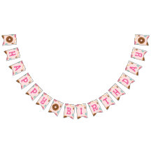 Fille's Birthday Donut Party - Party Flag Bunting