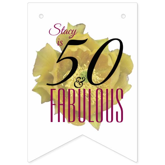 Bannière À Fanions Fleur de cactus jaune 50 et Fabuleux anniversaire (Deuxième drapeau)