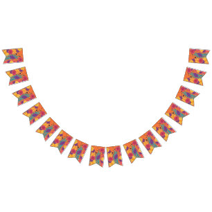 Bannière À Fanions fleurs colorées et feuilles sur un arrière - plan 