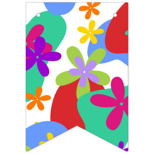 Bannière À Fanions Fleurs rétro couleur motif transparente