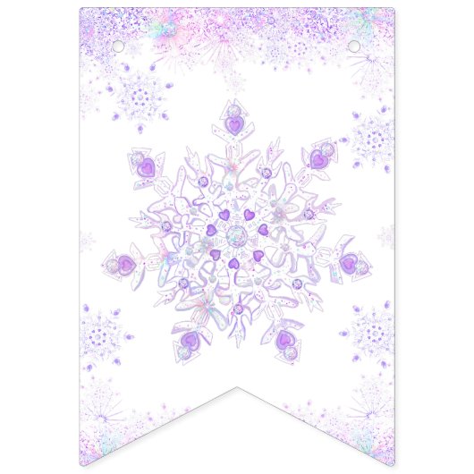 Bannière À Fanions flocon de neige violet clair et coeur étincelant (Deuxième drapeau)