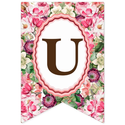 Bannière À Fanions Florales Blanches roses Notre jour de mariage (Troisième drapeau)