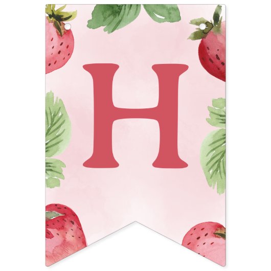 Bannière À Fanions Fraise rose mignonne Joyeux anniversaire (Deuxième drapeau)