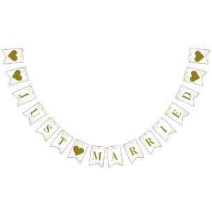 Bannière À Fanions Frills d'or sur blanc juste marié jeunes mariés