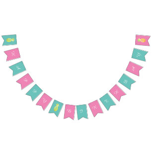 Bannière À Fanions Fruits d'ananas Rose Joyeux pavés d'anniversaire