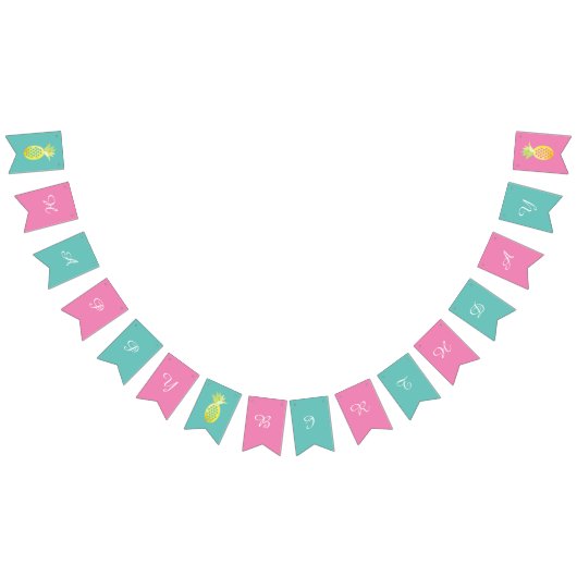 Bannière À Fanions Fruits d'ananas Rose Joyeux pavés d'anniversaire (Tout)