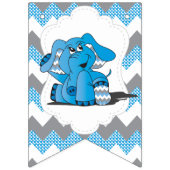 Bannière À Fanions Funny Blue Chevron Silly Cute Baby Elephant (Premier drapeau)