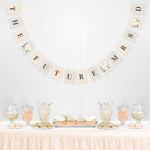 Bannière À Fanions Futur Mme de mariage floral crème et vert élégant