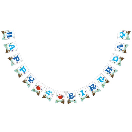 Bannière À Fanions Garçons 4e anniversaire Pêche thème Joyeux anniver (Tout)