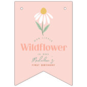 Bannière À Fanions Girls Cute Daisy 1st Birthday Milestone Photo  (Premier drapeau)