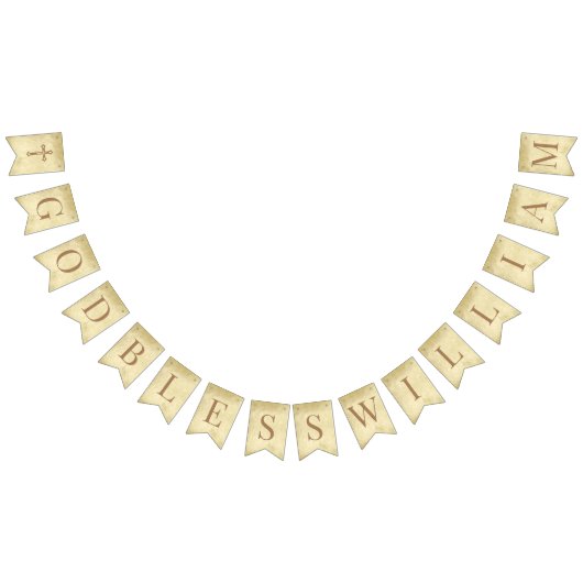 Bannière À Fanions God Bless 7 Letters Brown Parchment Confirmation (Tout)