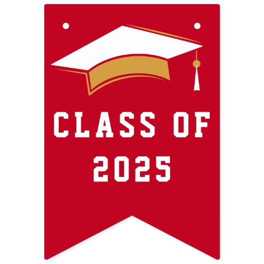 Bannière À Fanions Graduation 2025 Félicitations Grand Rouge Blanc (Premier drapeau)