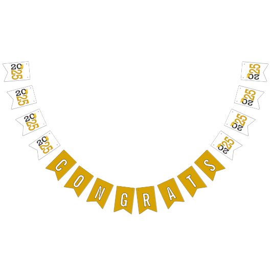 Bannière À Fanions Graduation 2025 Or et noir (Tout)