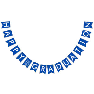 Bannière À Fanions Graduation Blue White Nom de l'école