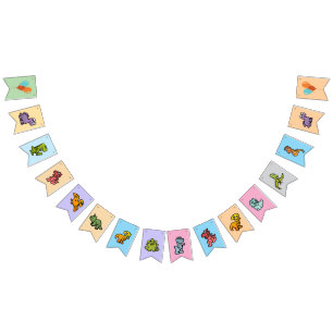 Bannière À Fanions Guirlande d'anniversaire Pastel Dino