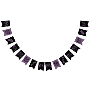 Bannière À Fanions Guirlande noire et violette Halloween – Effrayant
