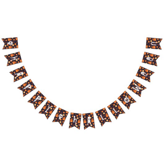 Bannière À Fanions Halloween Éffrayant House Bats Arbres Citrouille F (Tout)