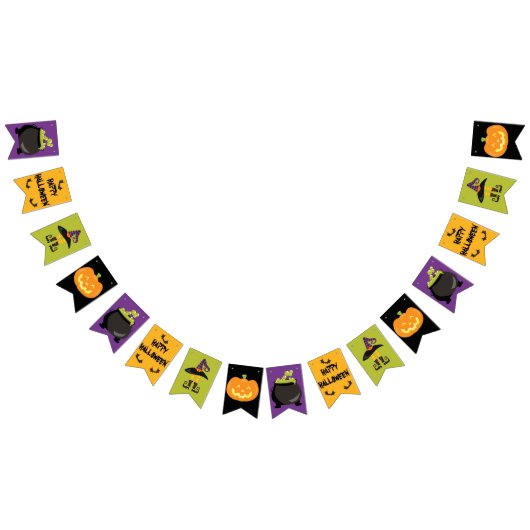 Bannière À Fanions Halloween Party Vert violet jaune sorcière noire (Tout)