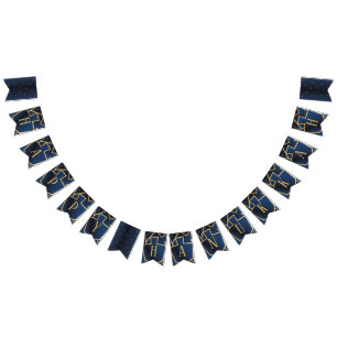 Bannière À Fanions Hanoukka Swallowtail Banner Navy Gold Dreidels