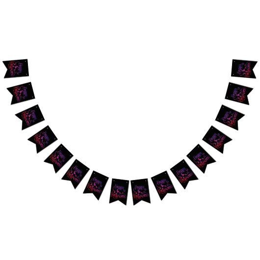 Bannière À Fanions Happy Halloween dégradé volant sorcière chat (Tout)