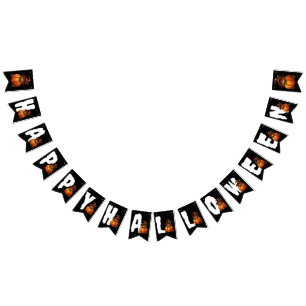 BANNIÈRE À FANIONS HAPPY HALLOWEEN FUNNY CHAT CITROUILLE