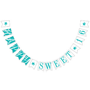 Bannière À Fanions HAPPY SWEET 16 Décor d'anniversaire Turquoise