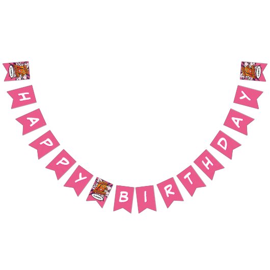 Bannière À Fanions HEUREUX 18 ANNIVERSAIRE Pop Art de la B.D. rose (Tout)