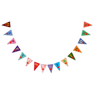 Bannière À Fanions HEUREUX COEURS D'ANNIVERSAIRE PERSONNALISÉS + votr