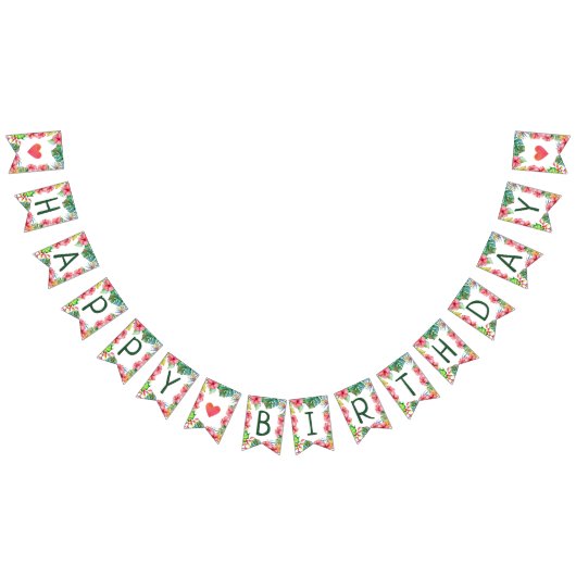 Bannière À Fanions Hibiscus hawaïen tropical Joyeux anniversaire (Tout)