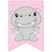 Bannière À Fanions Hippo fête d'anniversaire rose (Premier drapeau)